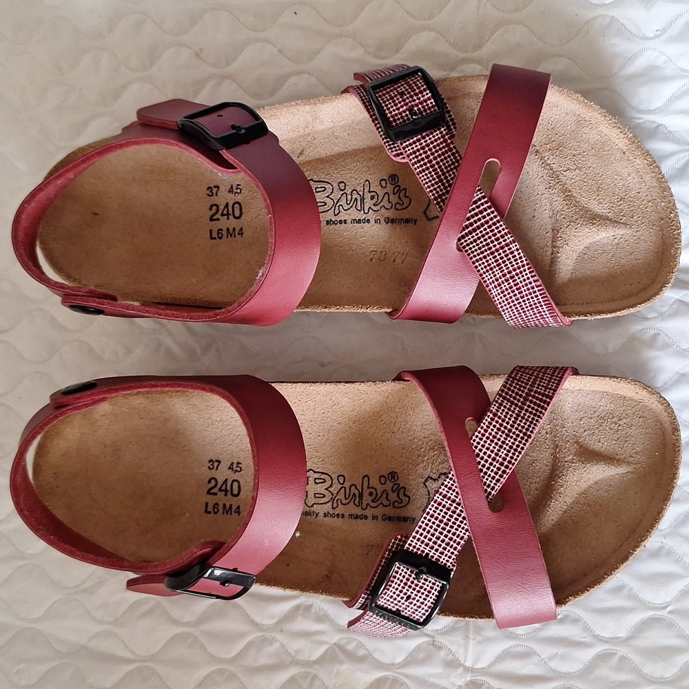 Birkies By Birkenstock Red Leather Strappy Slingback Sumer Sandals Womens 37